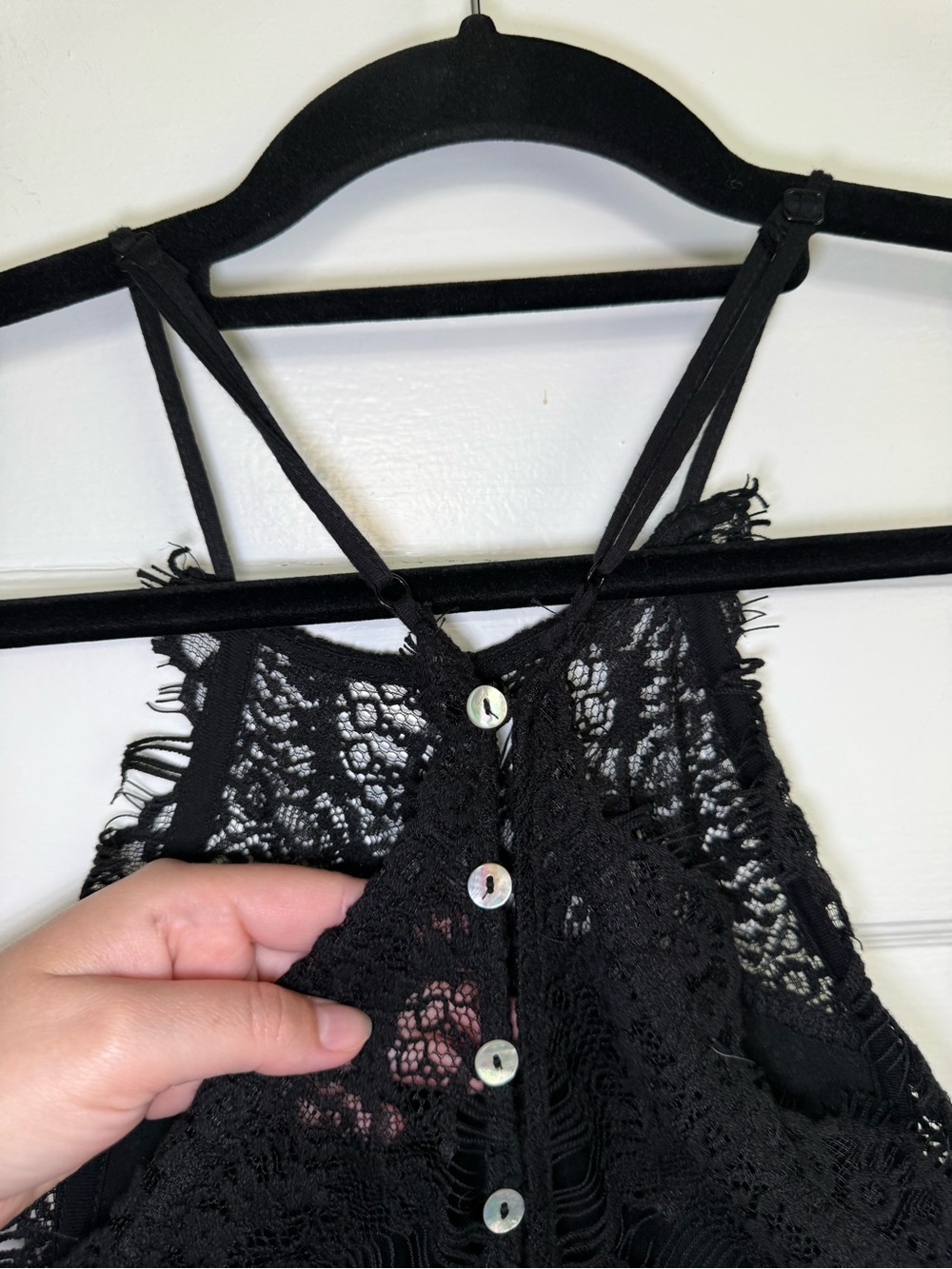 Free People ‘She’s Got It’ Black Lace Slip Mini Dress w/ Pearl-Accent Back Vampy - Picture 11 of 13